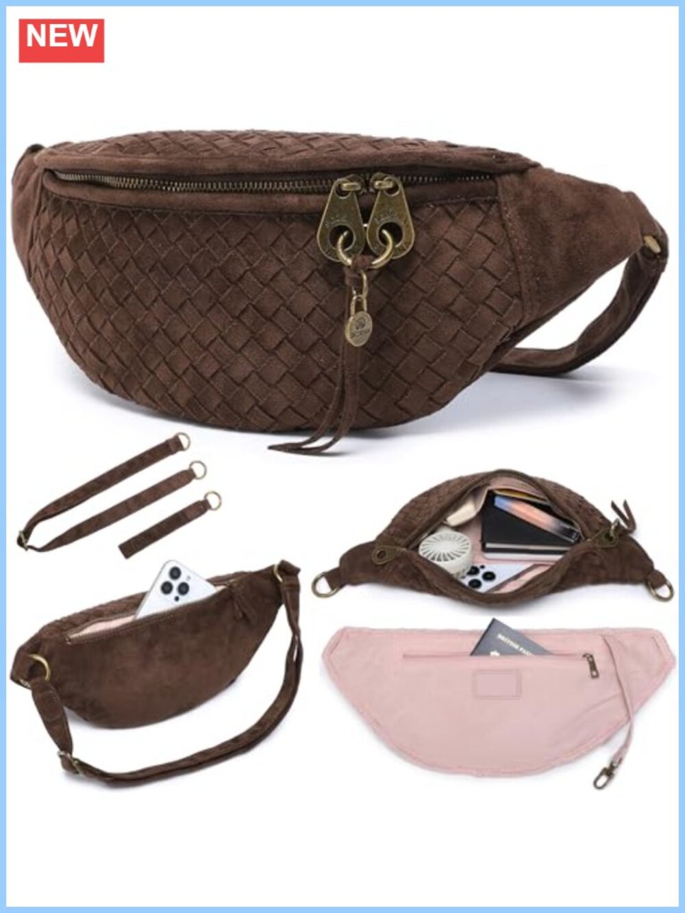 Vegan Suede Woven Crossbody Bag Anti-Pickpocket RFID Travel Purse